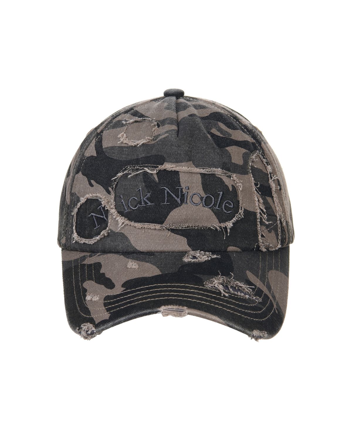 닉앤니콜(NICK&NICOLE) DESTROYED CAMO LOGO BALL CAP_BLACK BEIGE