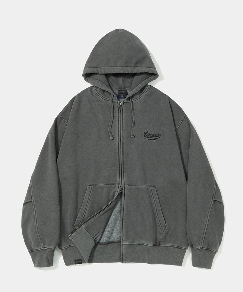 NY STREET TAIL DYEING FLEECE ZIP-UP HOODIE_CHARCOAL