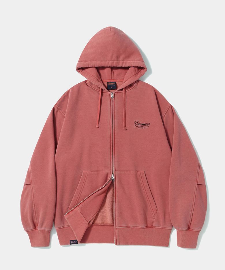NY STREET TAIL DYEING FLEECE ZIP-UP HOODIE_RED