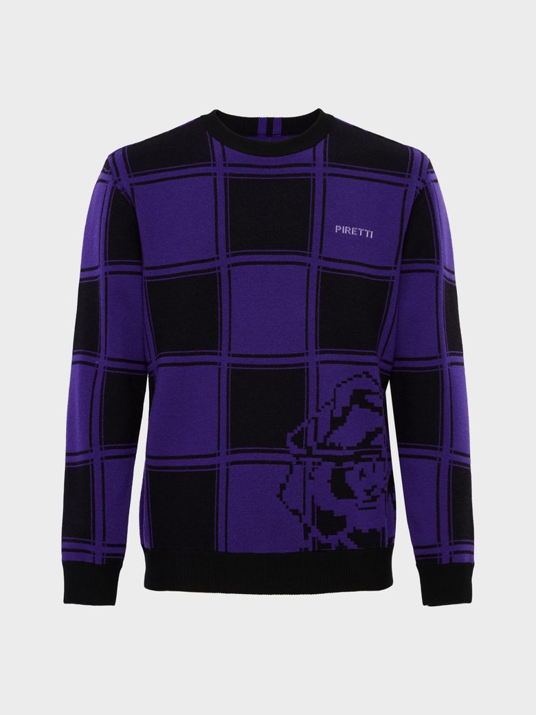 캡슐 체크 크루넥 스웨터 M_Purple