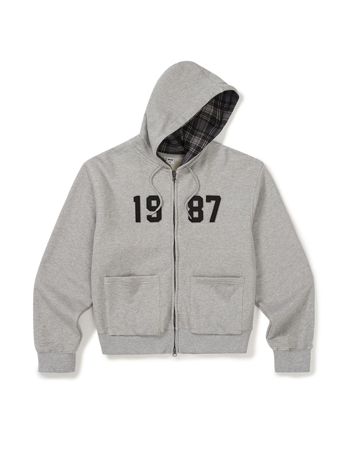 엠엠엘지(MMLG) [Mmlg] CHECK PATTERN HOOD ZIPUP (EVERY GREY)