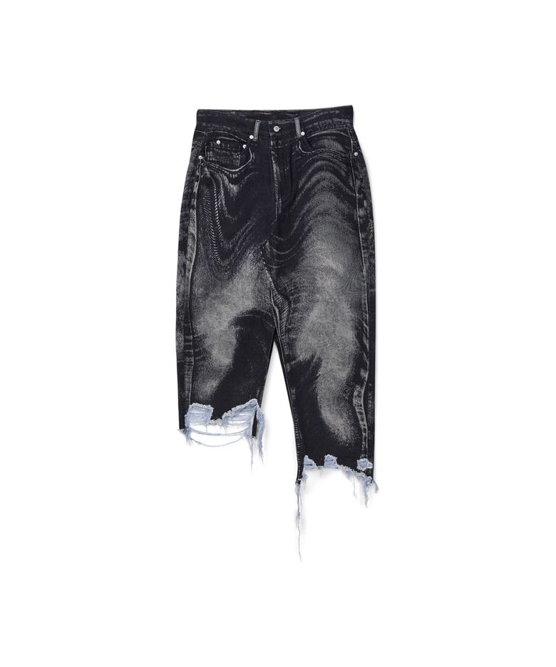 Distorted Denim Skirt Black-Grey