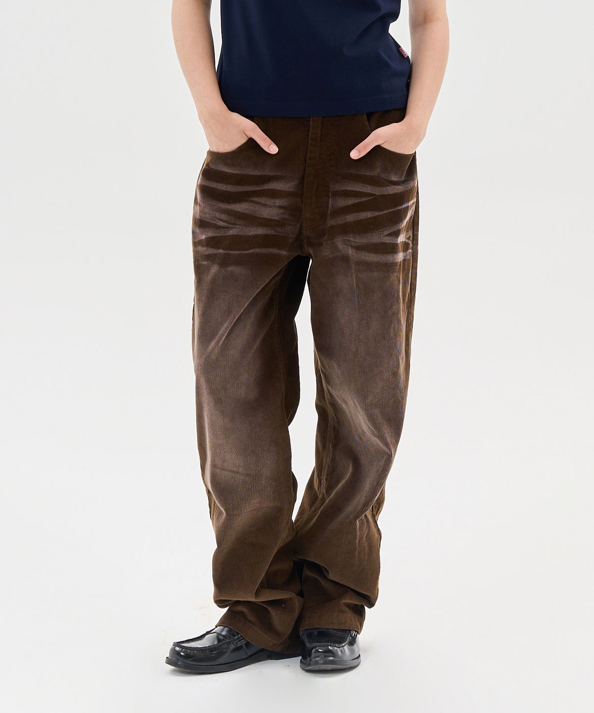 에이카화이트(AECA) VINTAGE WASHING CODUROY WIDE PANTS-BROWN