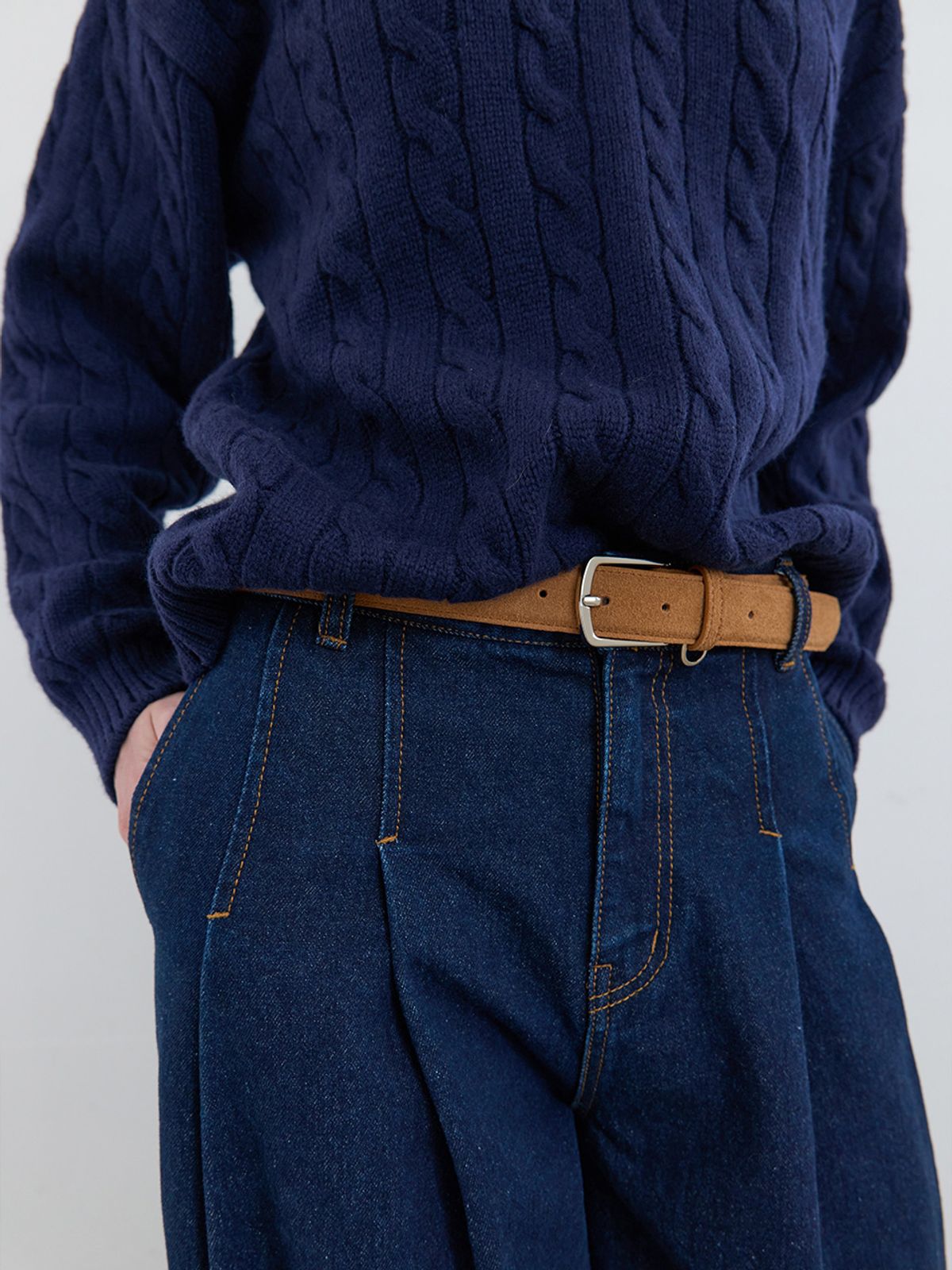 기준(KIJUN) Suede Belt Camel