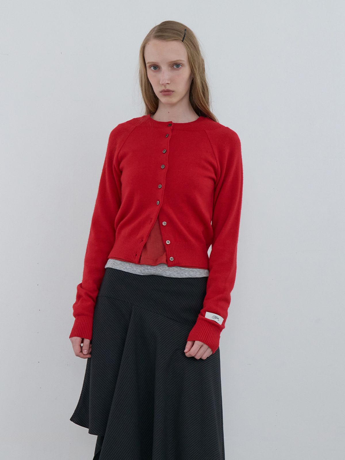 기준(KIJUN) Double Neck Knit Cardigan Red