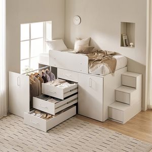 빅룸 빅수납 침대 C타입(행거+서랍+행거)(양모 라텍스7존 독립매트-슈퍼싱글)