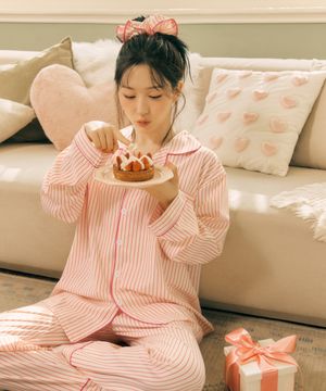 [2SET] 실크핏 러브썸 긴팔 커플 잠옷 세트