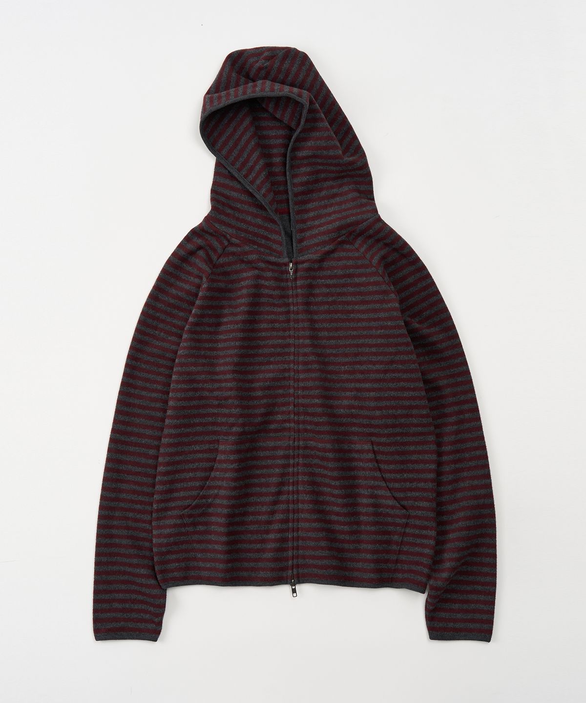 토피(TOFFEE) 스트라이프 플리스 후드 집업 (BURGUNDY/CHARCOAL)