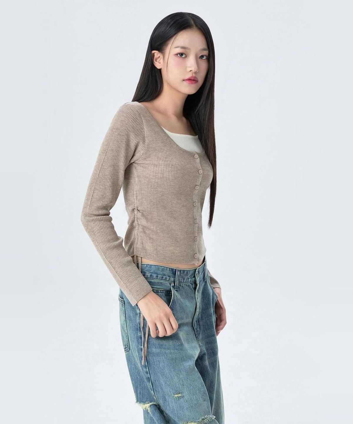 미쏘(MIXXO) 사이드 스트링 가디건_MIWCKG92QT