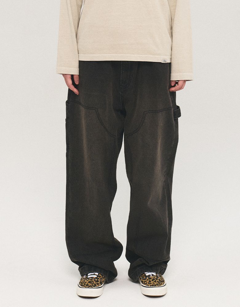 [Mmlg] WASHED CARPENTER REGULAR DENIM PANTS (BLACK)