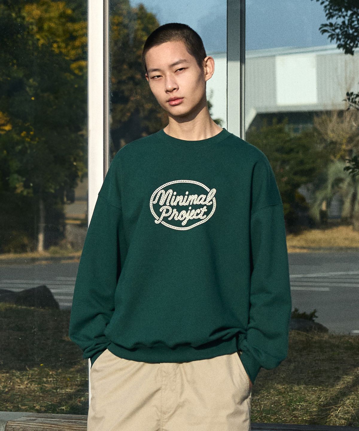 미니멀프로젝트(MINIMALPROJECT) 코지 오버핏 맨투맨 티셔츠 MMT143-Z [GREEN]