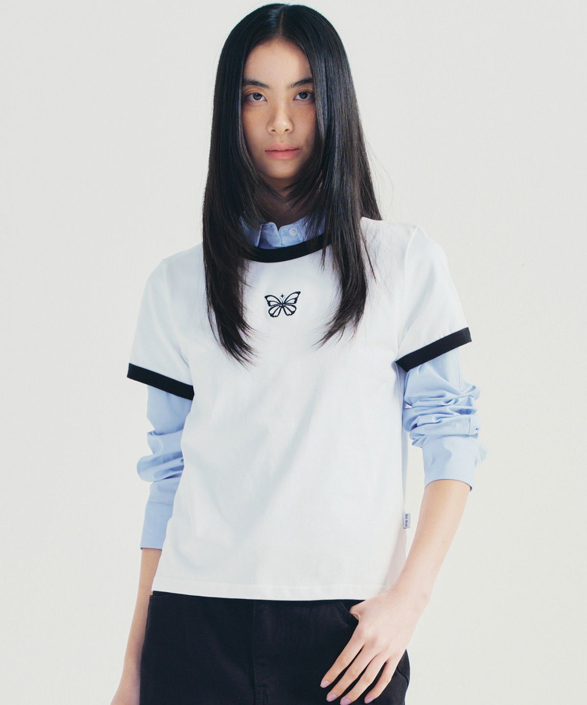 닉앤니콜(NICK&NICOLE) BUTTERFLY CONTRAST RINGER TOP_WHITE BLACK