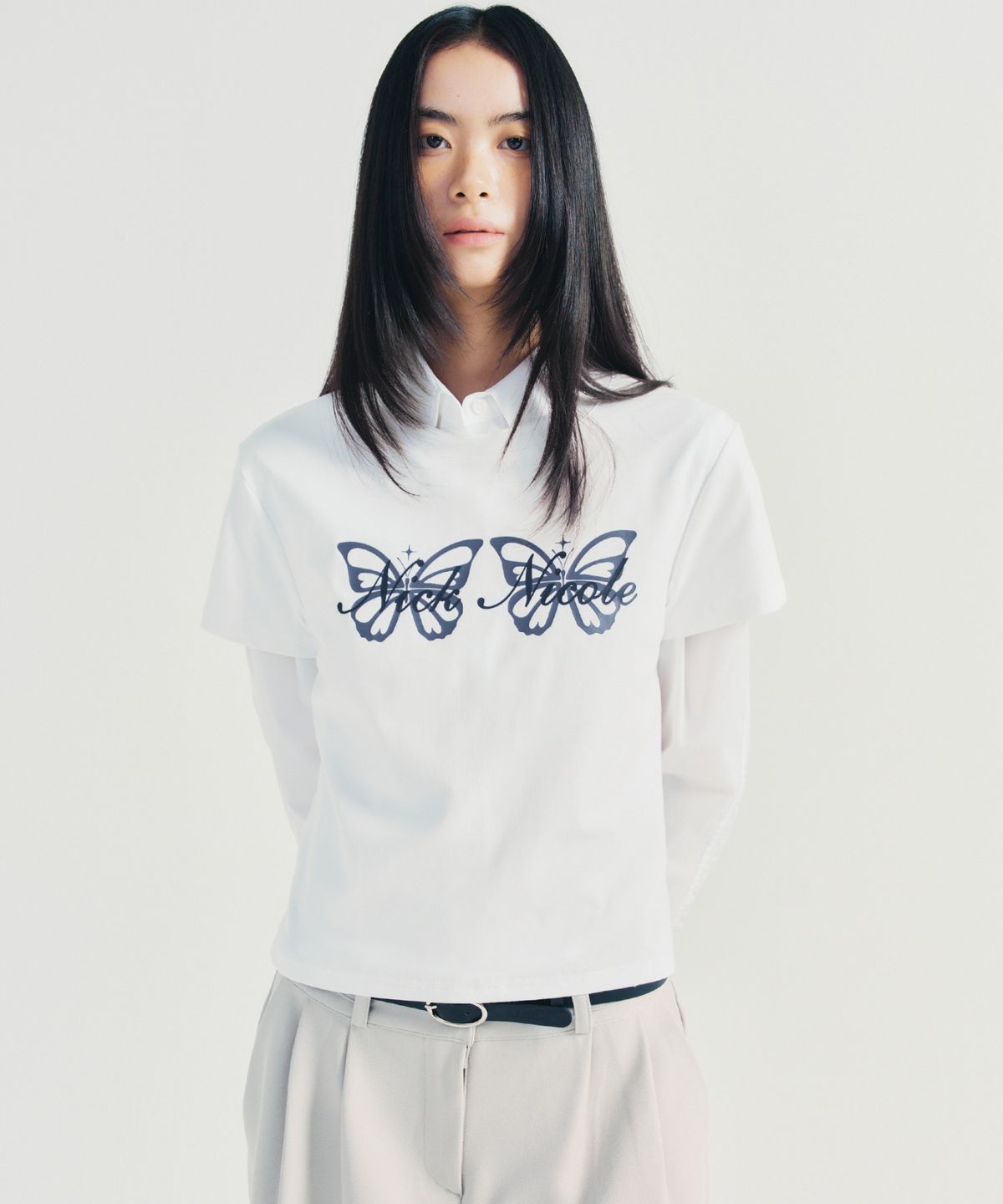 닉앤니콜(NICK&NICOLE) BUTTERFLY TWINS GRAPHIC TOP_WHITE