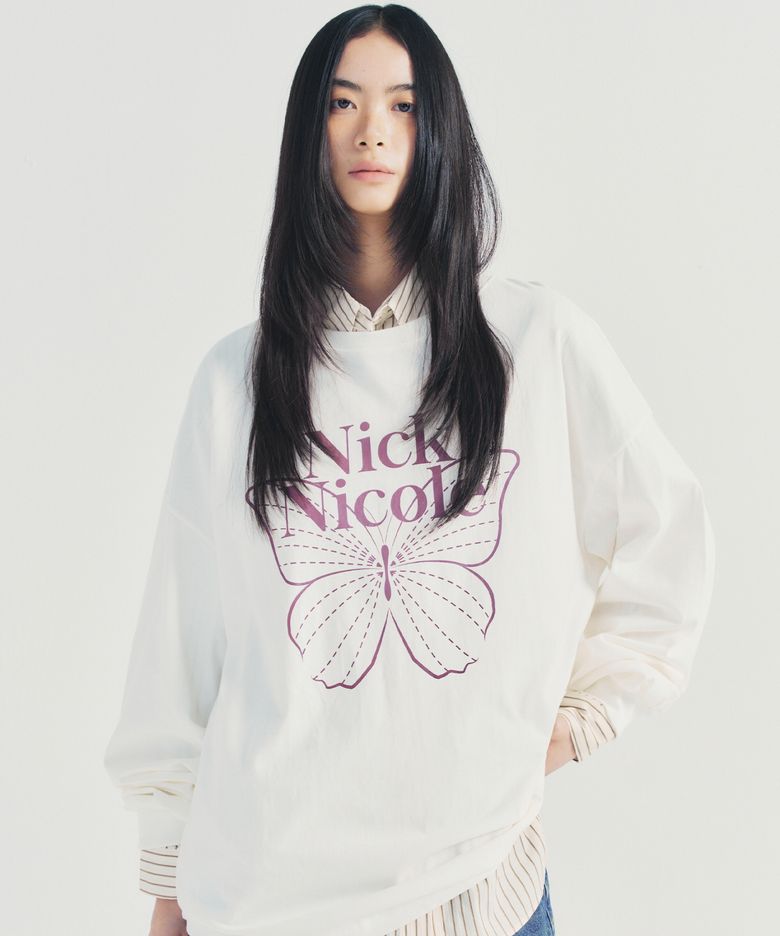 BUTTERFLY SIGNATURE LS TOP_WHITE BURGUNDY