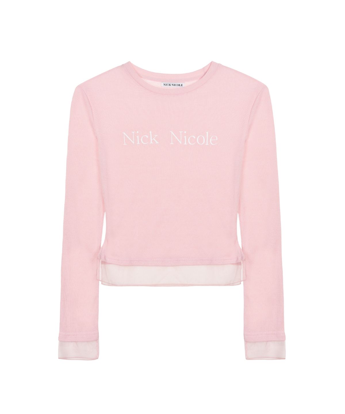 닉앤니콜(NICK&NICOLE) NICOLE SHEER LAYERED LOGO SLEEVE TOP_PINK