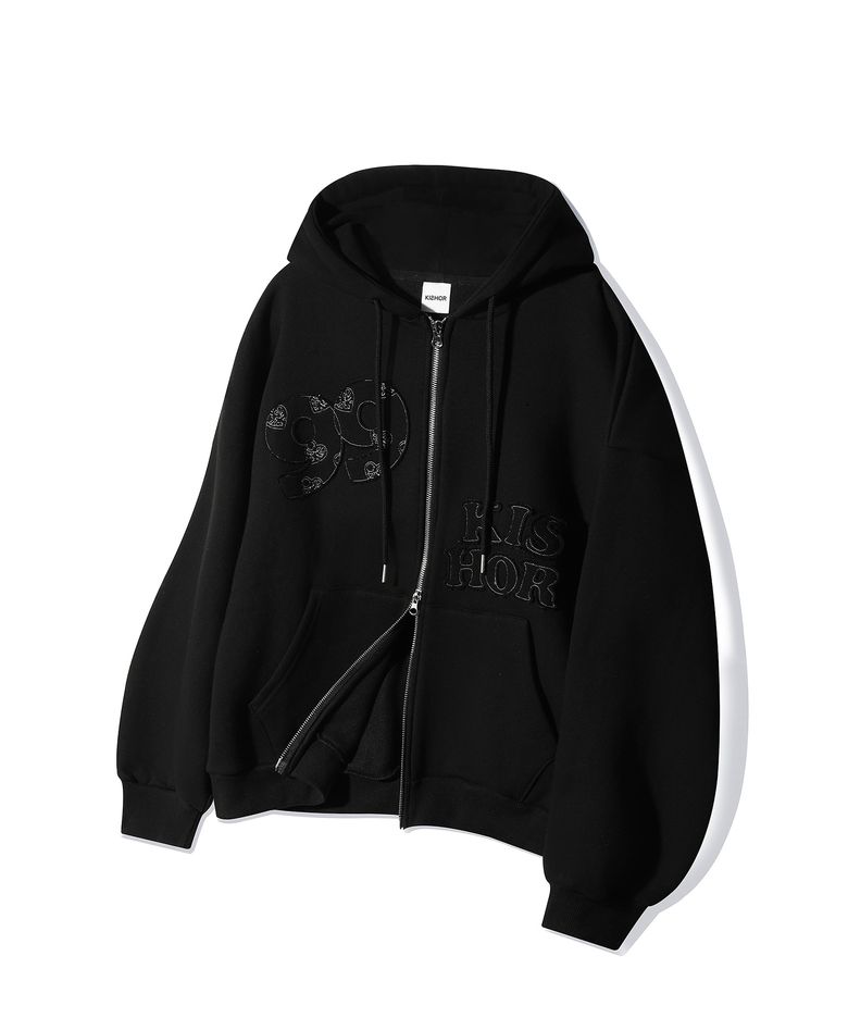 (기모)99 applique hood zip-up_BLACK