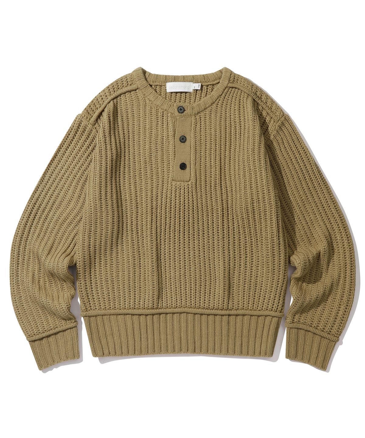 세컨모놀로그(SECONDMONO) 노르딕 위브드 헨리넥 밀리터리 니트 [BEIGE]_SEKT038BEIGE