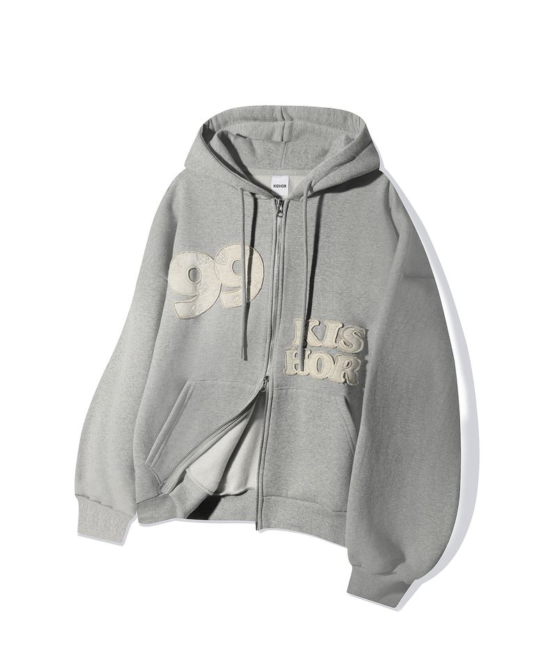 (기모)99 applique hood zip-up_GRAY