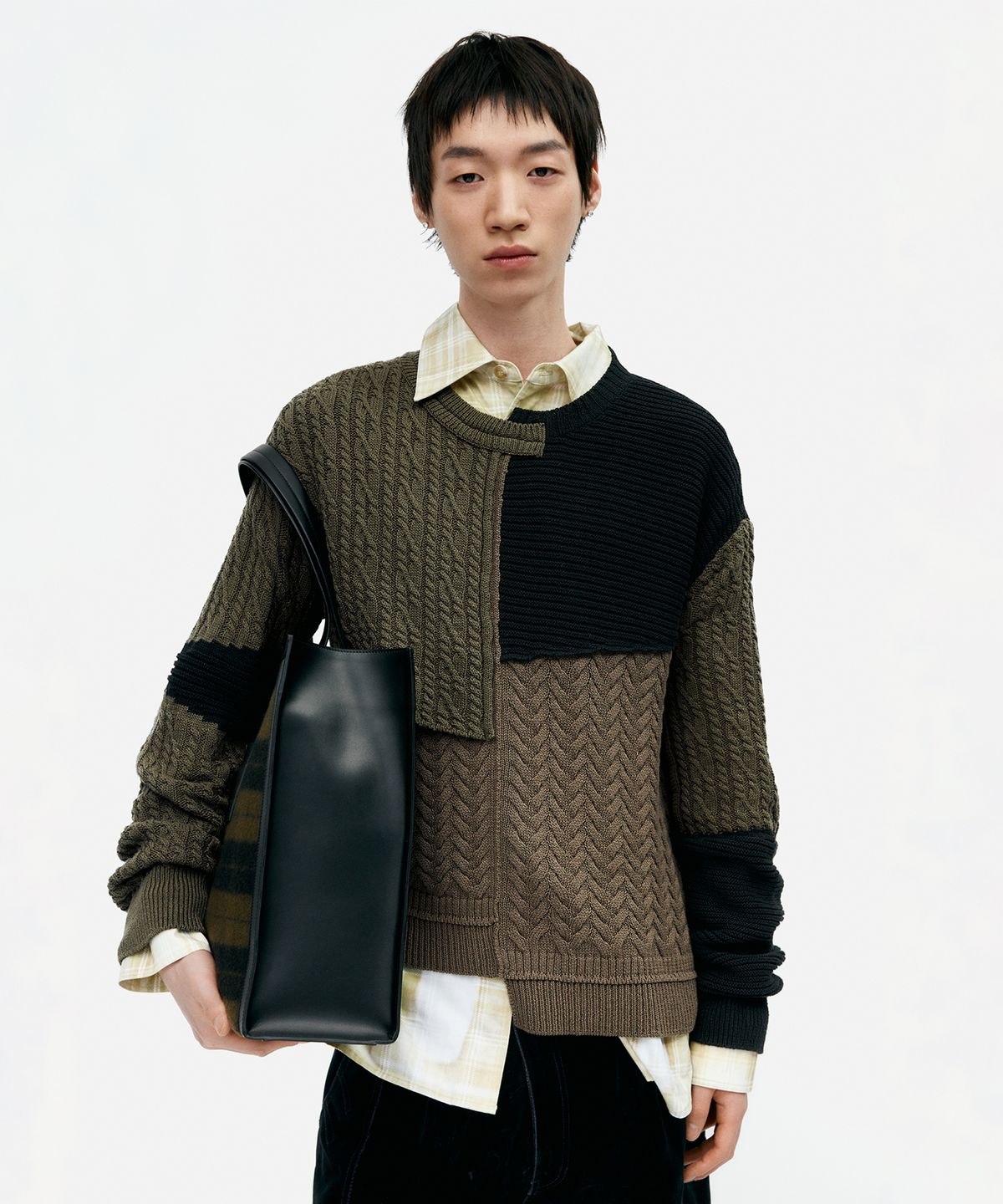 앤더슨벨(ADSB ANDERSSON BELL) PATCHWORK ASYMMETRIC CREWNECK SWEATER atb1330m(MULTI)