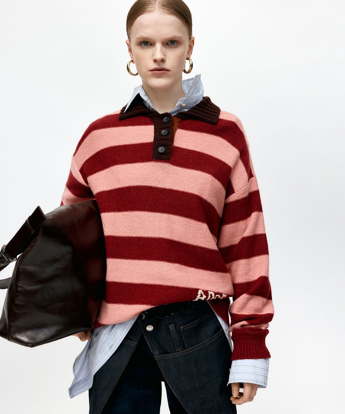 앤더슨벨(ADSB ANDERSSON BELL) LOOSE-FIT STRIPE COLLAR SWEATER atb1399w(PINK/RED WINE)