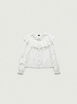 Panele Check Ruffled Blouse_Ivory