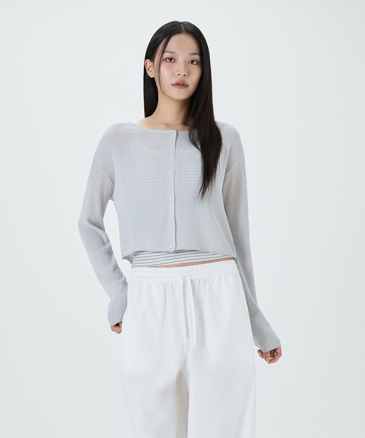 미쏘(MIXXO) 시스루 골지 가디건_MIWCKF929T