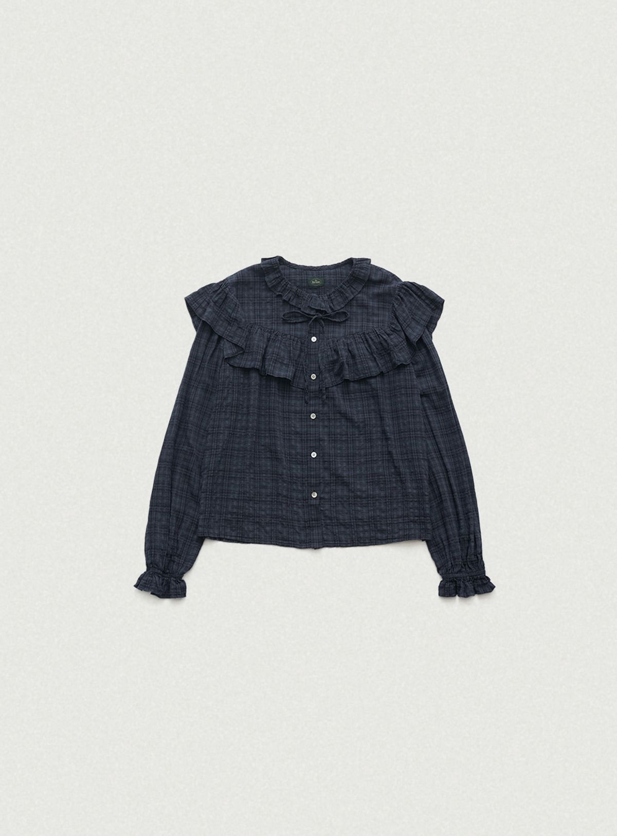 더바넷(THEBARNNET) Panele Check Ruffled Blouse_Navy