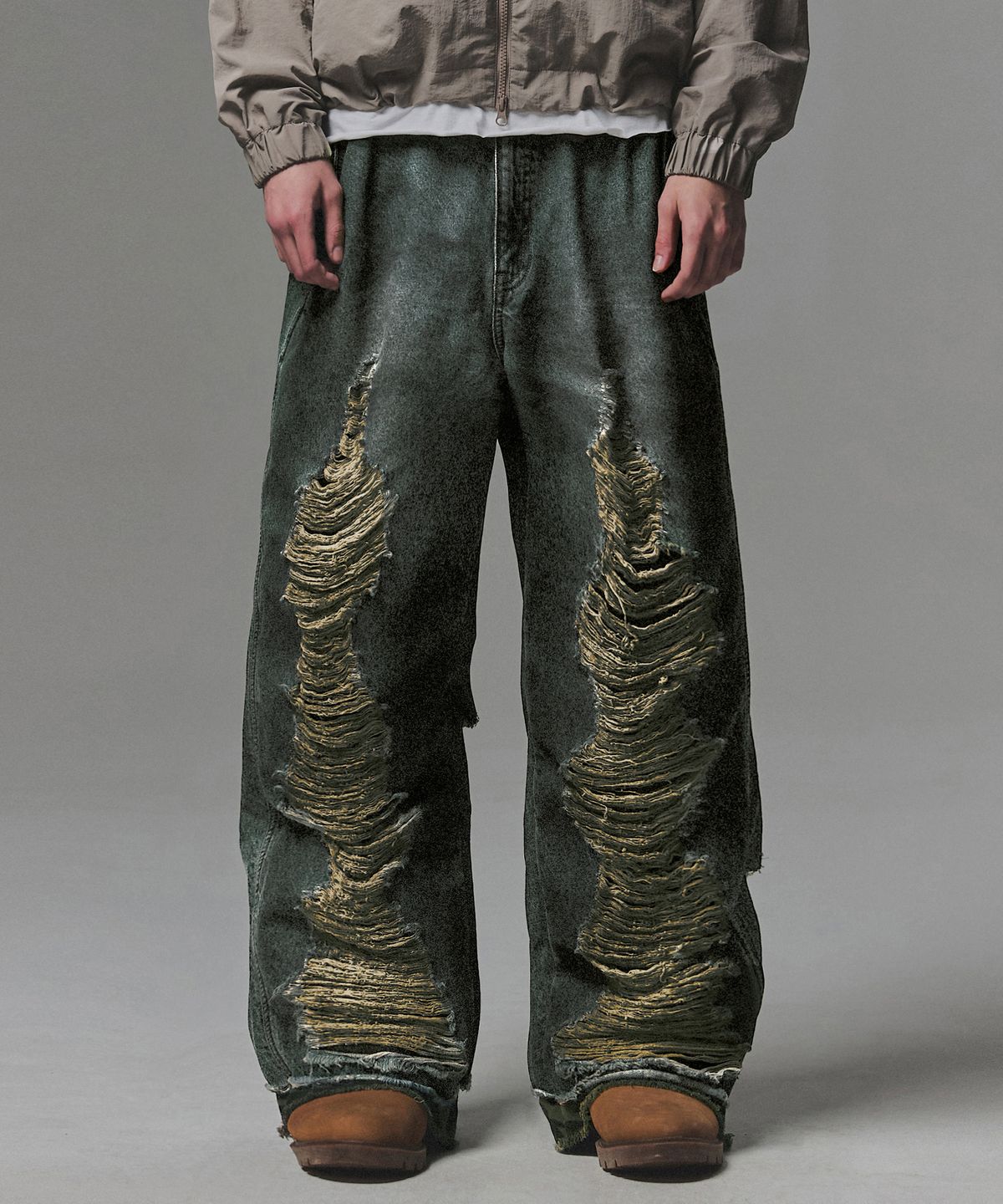 낫포너드(NOT4NERD) Camo Layered Destroyed Denim Pants - Deep Blue