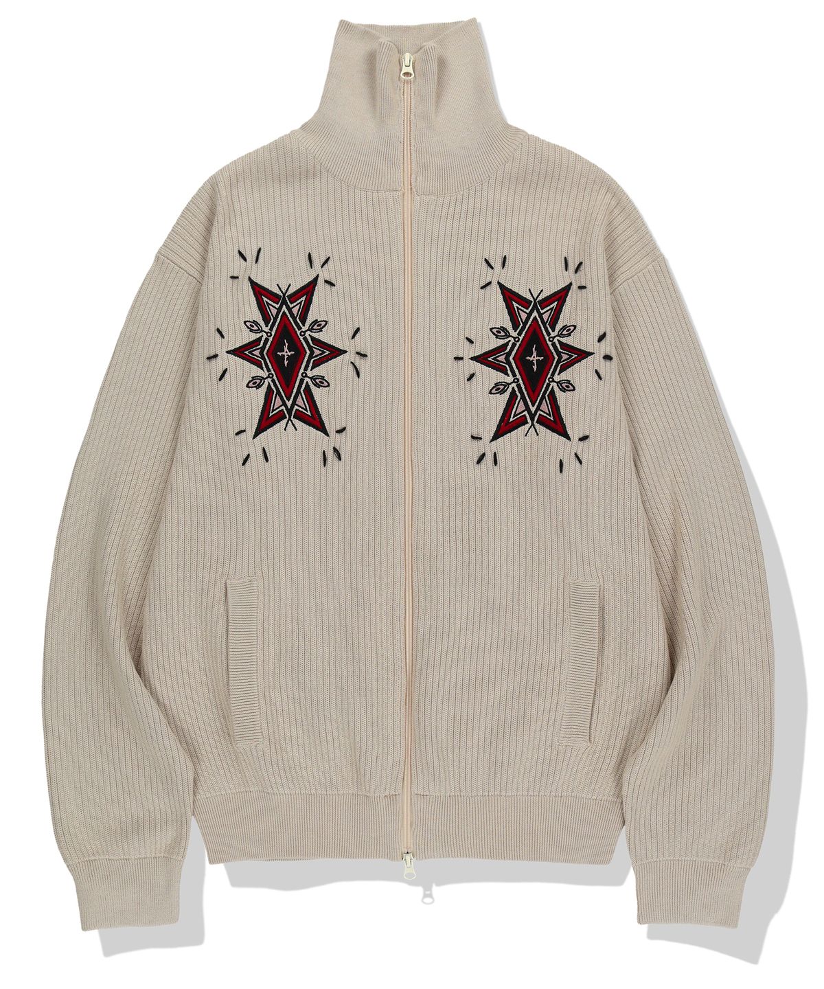 낫포너드(NOT4NERD) Angel Argyle Knit Track Jacket - Beige