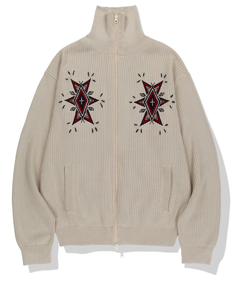 Angel Argyle Knit Track Jacket - Beige