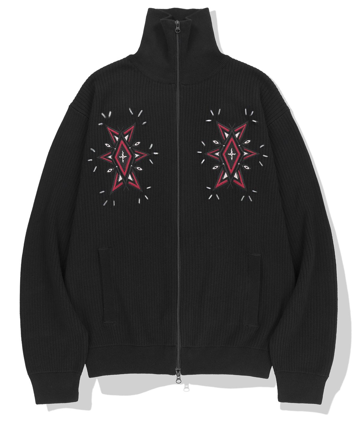 낫포너드(NOT4NERD) Angel Argyle Knit Track Jacket - Black