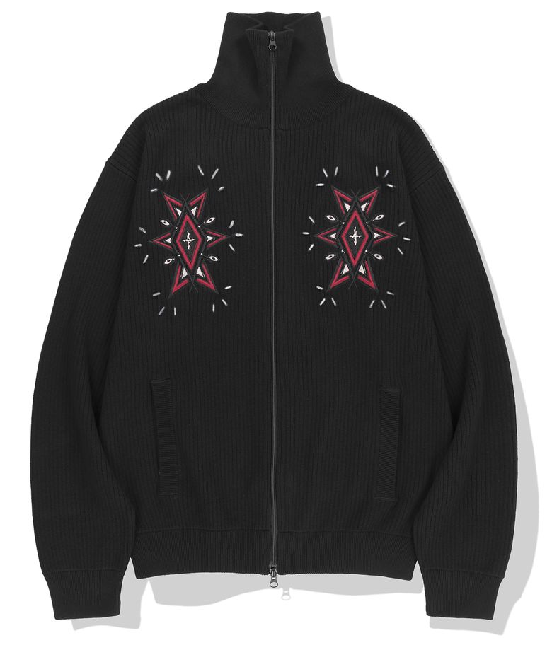 Angel Argyle Knit Track Jacket - Black