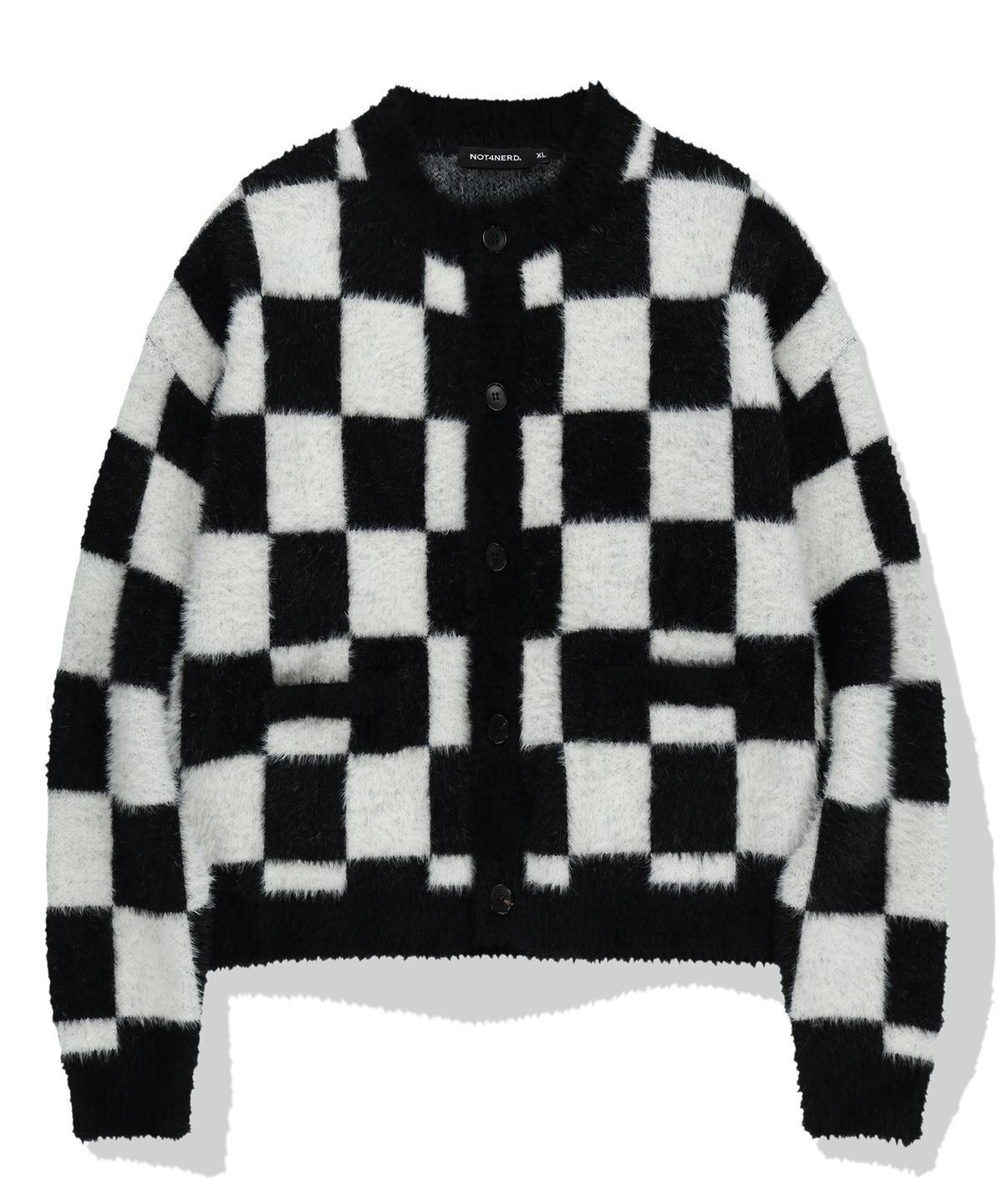 낫포너드(NOT4NERD) Checkerboard Mohair Cardigan - Black