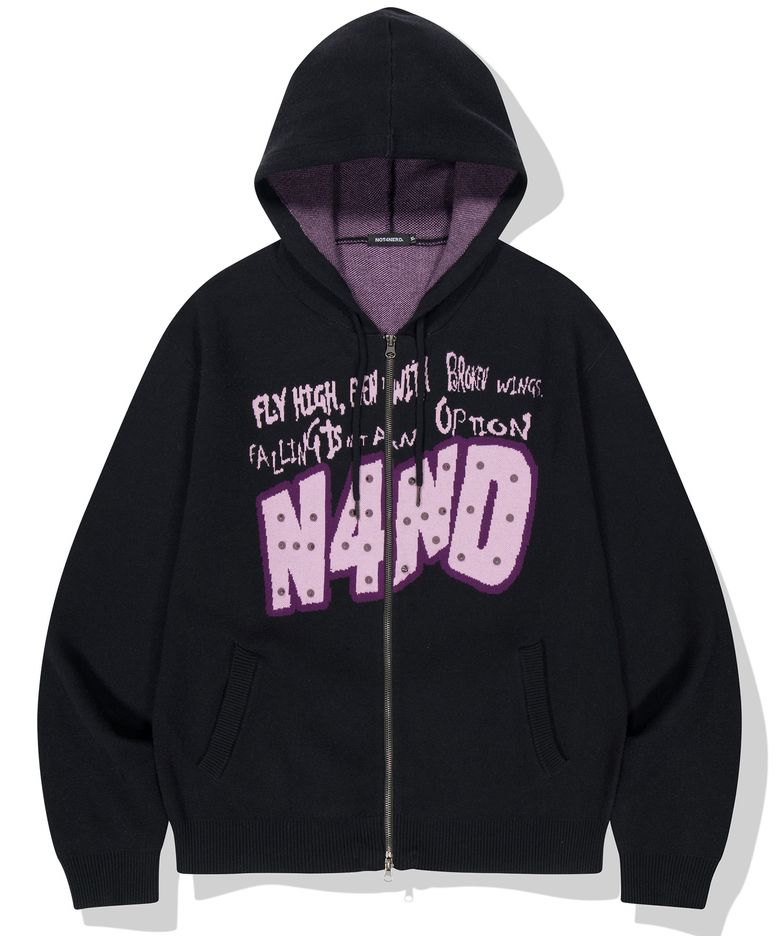 Broken Wings Knit Hood Zip Up - Black