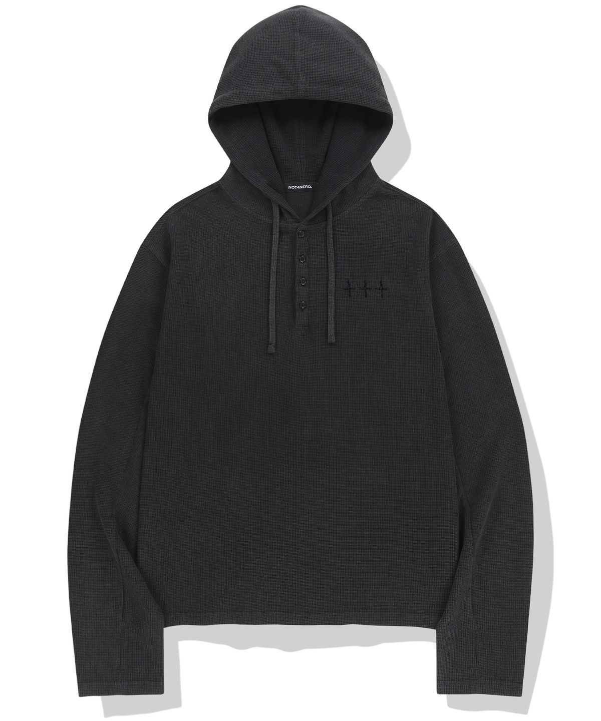 낫포너드(NOT4NERD) 444 Logo Waffle Henley Neck Hood - Charcoal