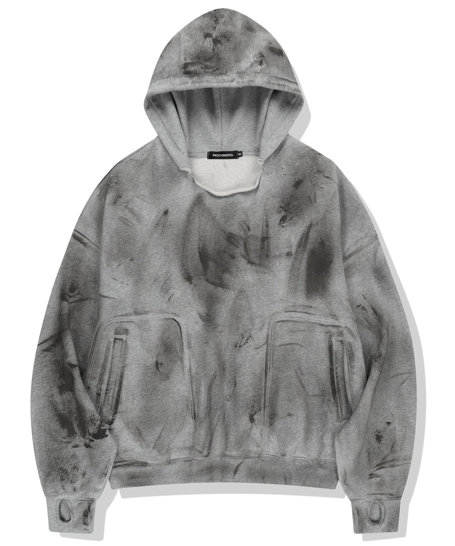 MUSINSA公式 | NOT4NERD Damage Washed Patch Pullover Hood - Grey