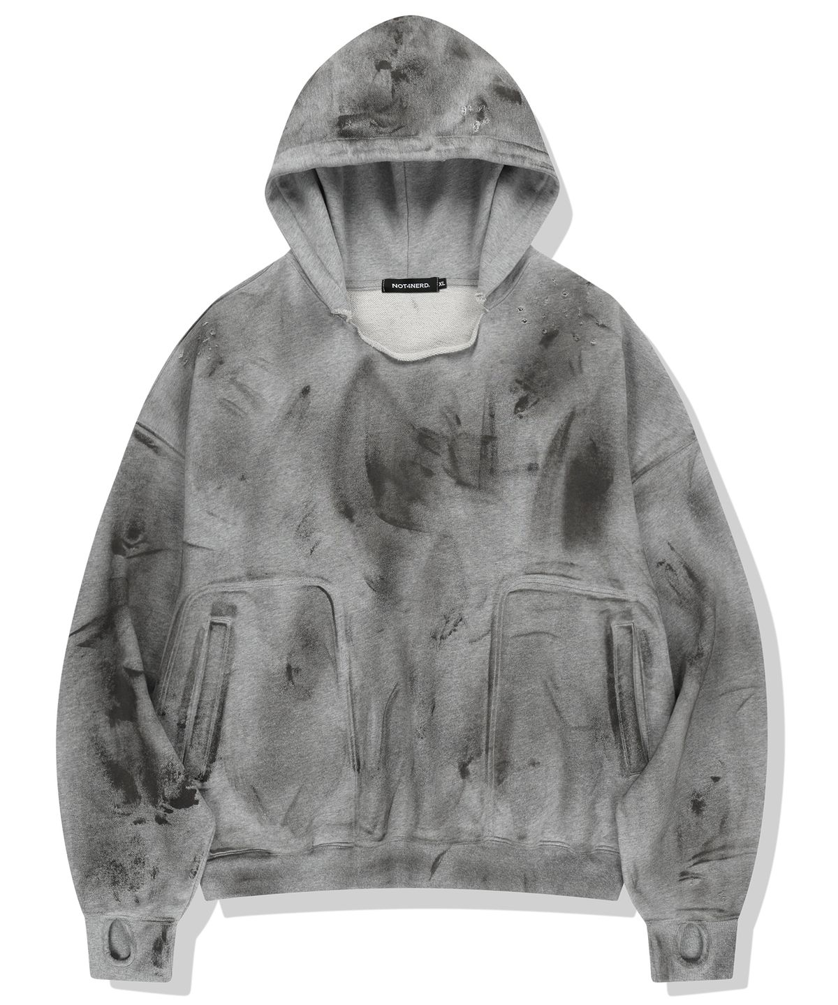 낫포너드(NOT4NERD) Damage Washed Patch Pullover Hood - Grey