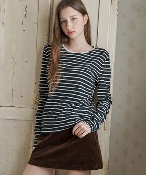 3color 네크 배색 스트라이프 긴팔티셔츠 OP3K5422