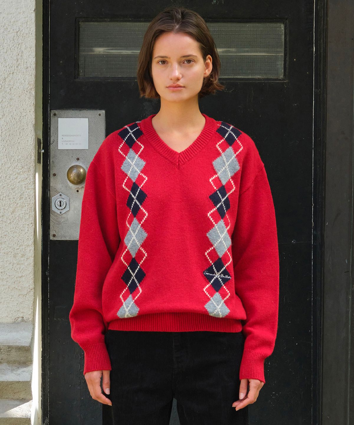썸웨어버터(SOMEWHEREBUTTER) Noelle Argyle Knit - Red
