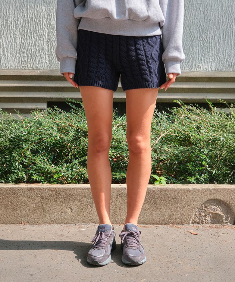 Wool Cable Knit Pants - Navy