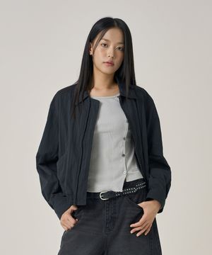 W 볼륨 슬리브 블루종 자켓 블랙