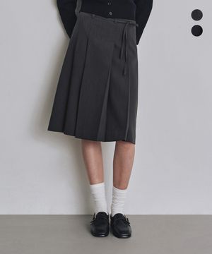 [우먼] 포멀 플리츠 미디 스커트 차콜 COWSK001CHARCOAL
