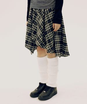 [지쑹쑹 PICK] 체크 언발란스 랩 밴딩 미디스커트_2COLOR