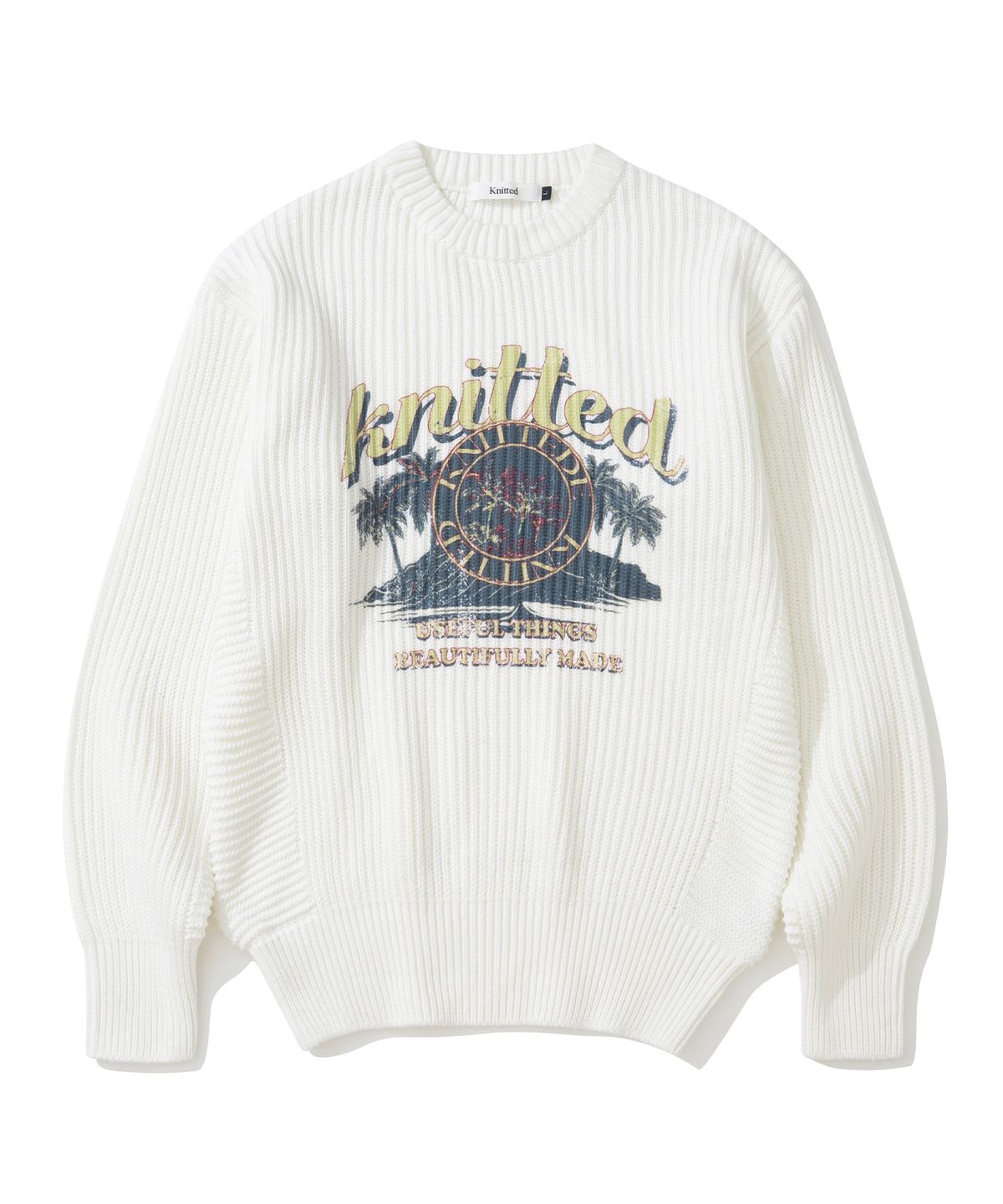 니티드(KNITTED) 빈티지 팜트리 미니멀 라운드 니트 IVORY