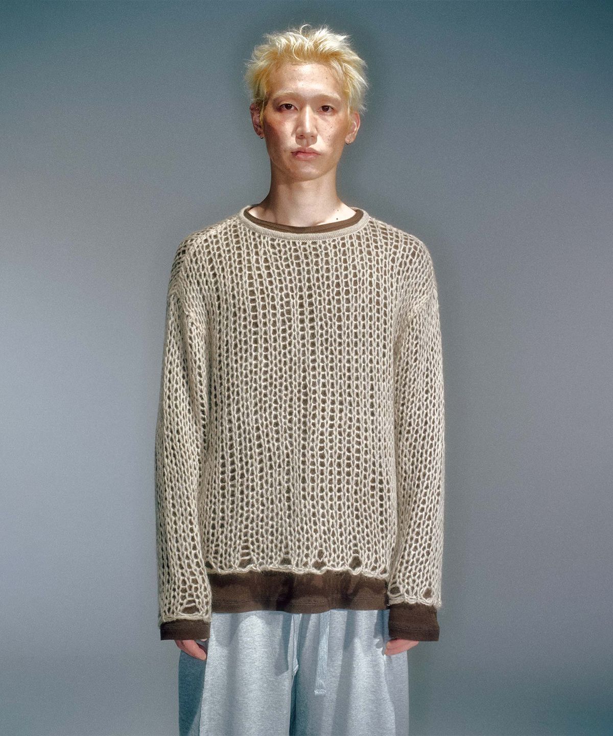 베이컨트 아카이브(VACANT ARCHIVE) MEN GUPPY NET LAYERED KNIT BEIGE