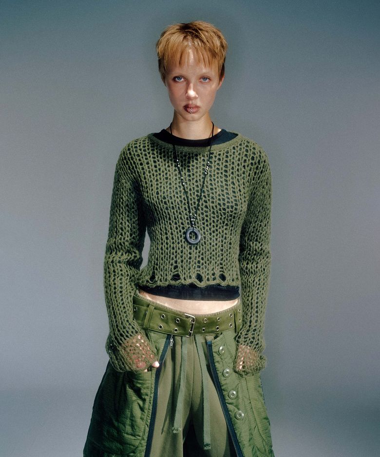 WOMEN GUPPY NET LAYERED KNIT KHAKI