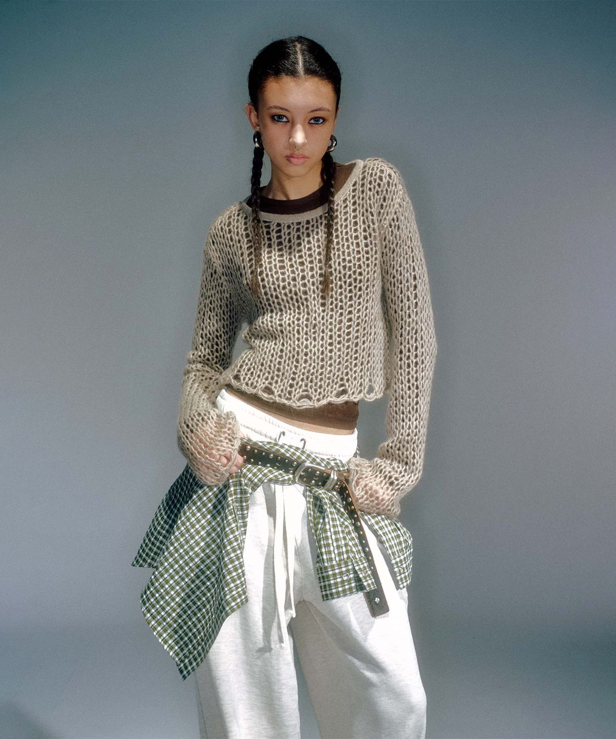 베이컨트 아카이브(VACANT ARCHIVE) WOMEN GUPPY NET LAYERED KNIT BEIGE