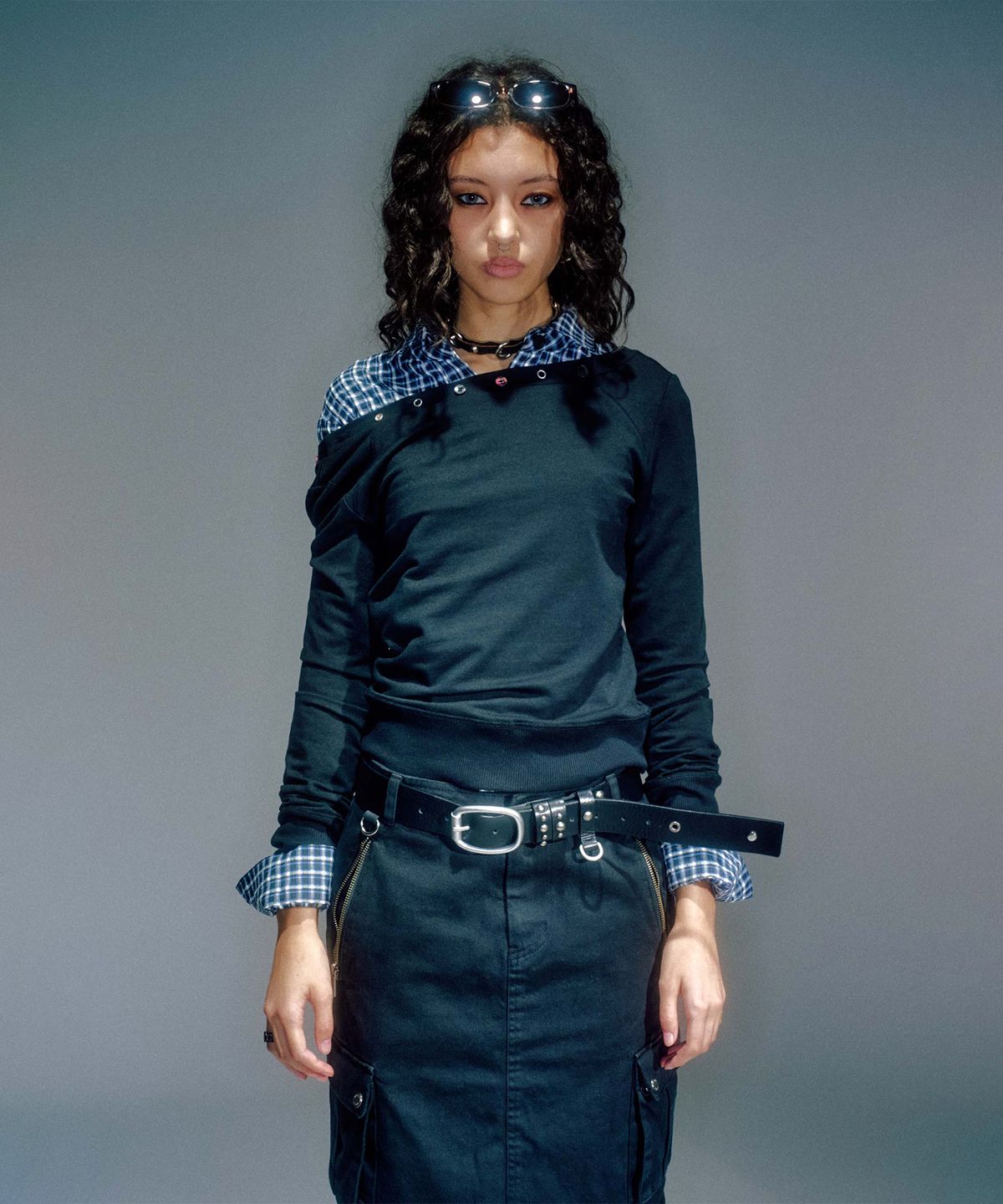 베이컨트 아카이브(VACANT ARCHIVE) RINA BOATNECK BUTTON LONG SLEEVE TOP BLACK