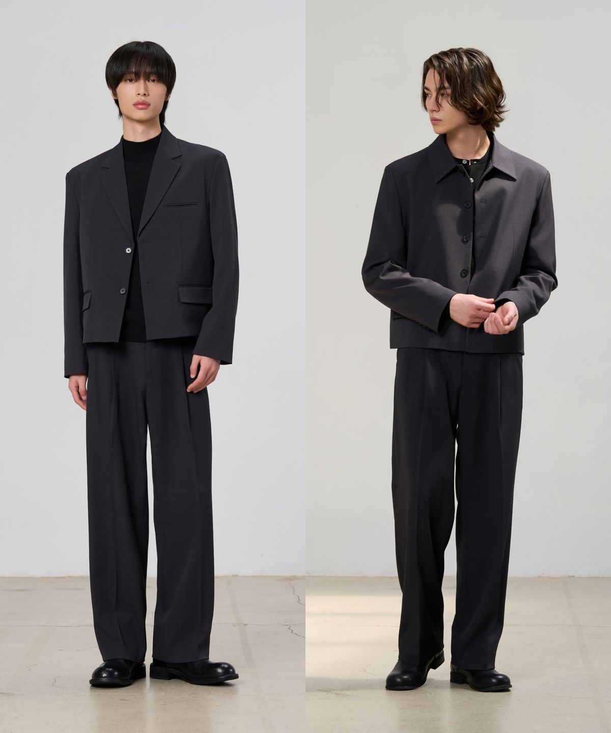 효지(HYOJI) 크롭 모듈러 셋업 수트 세트 (F01-차콜)