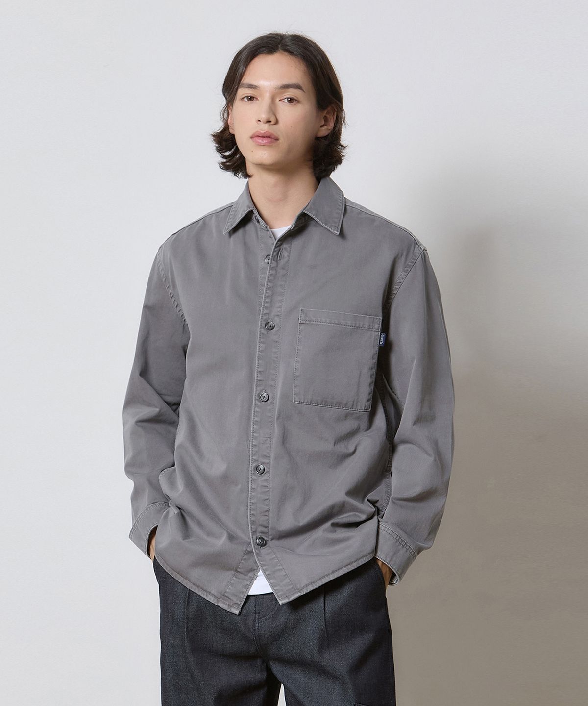 률앤와이(RYUL+WAI) 데님 가먼츠 다잉 포켓 셔츠 그레이 K5
